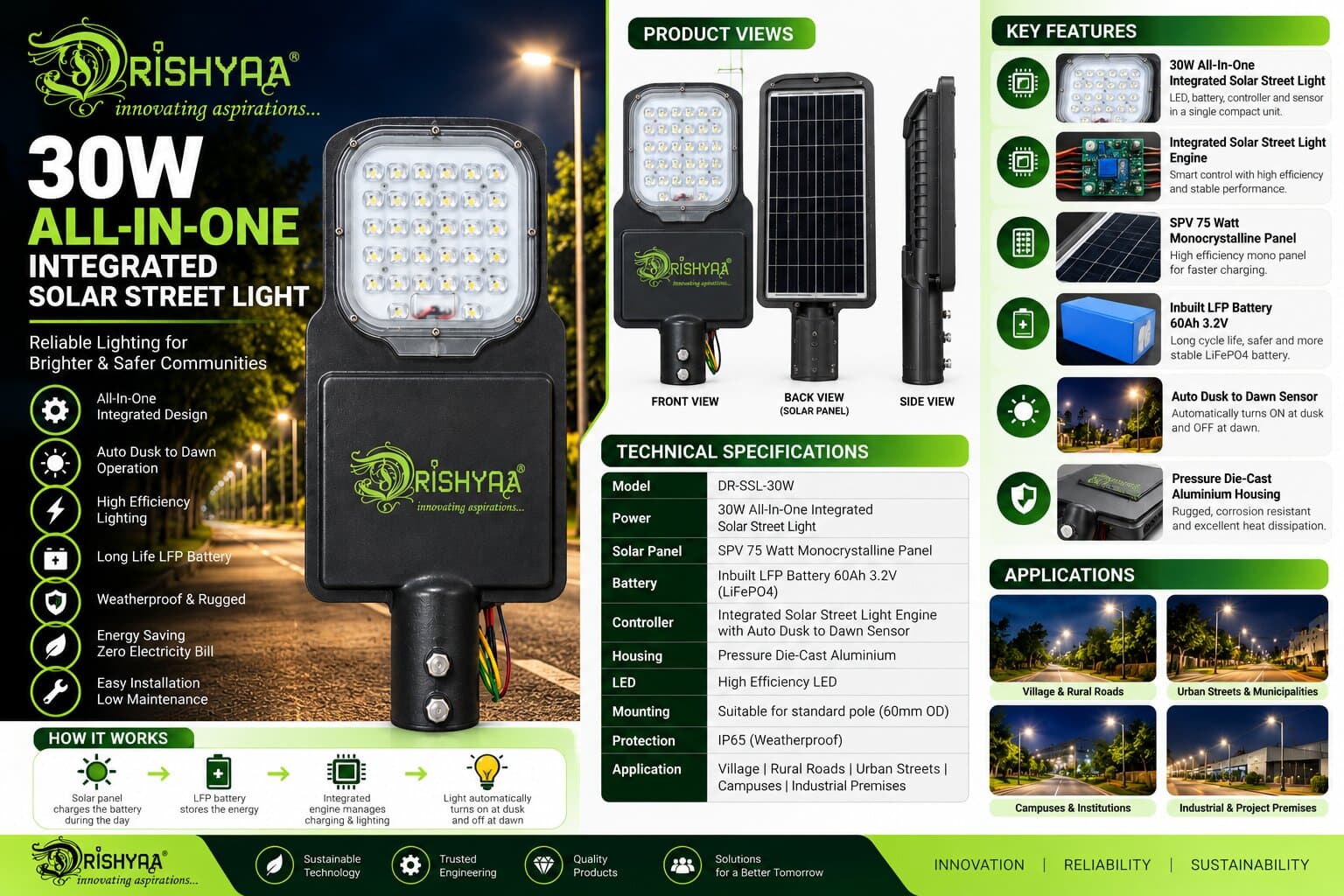 30W All-In-One Integrated Solar Street Light